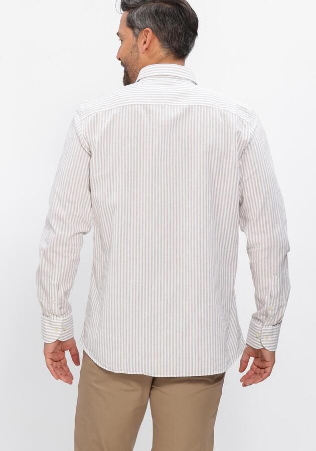 Profuomo slim gestreepte casual overhemd met linnen beige - Foto 2