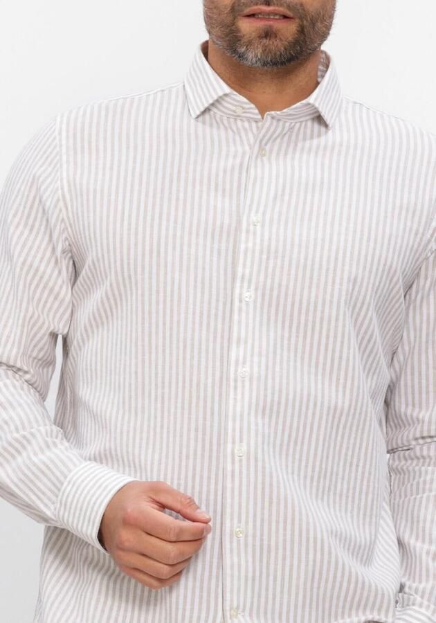 Profuomo slim gestreepte casual overhemd met linnen beige - Foto 3
