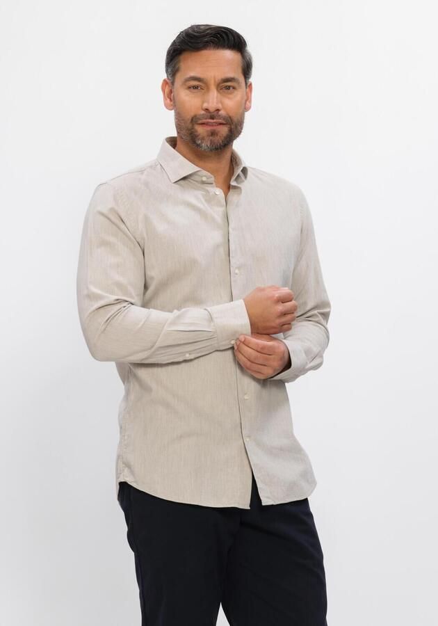 Profuomo slim casual overhemd met linnen beige