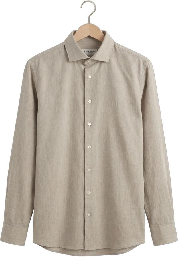 Profuomo slim casual overhemd met linnen beige - Foto 4