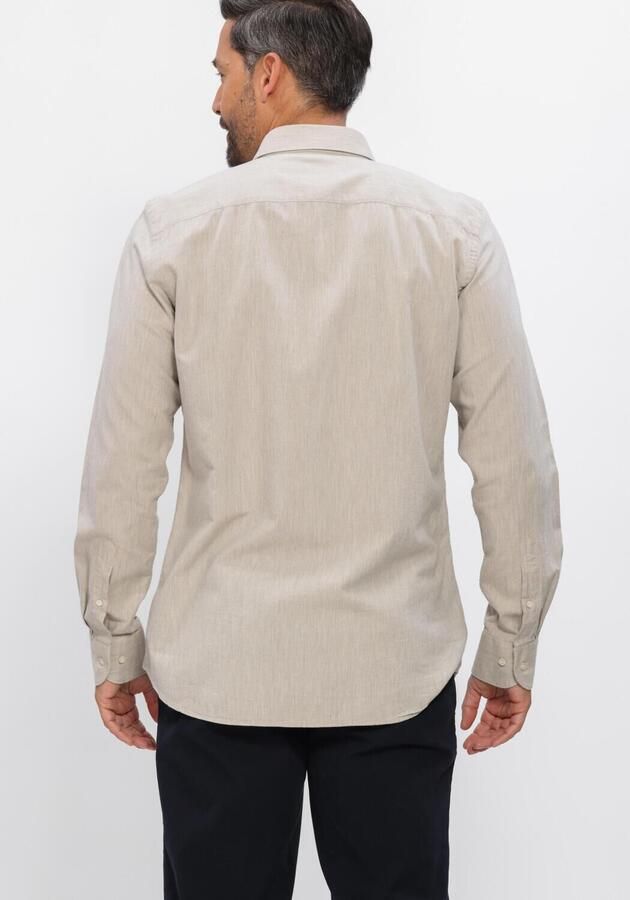 Profuomo slim casual overhemd met linnen beige - Foto 2