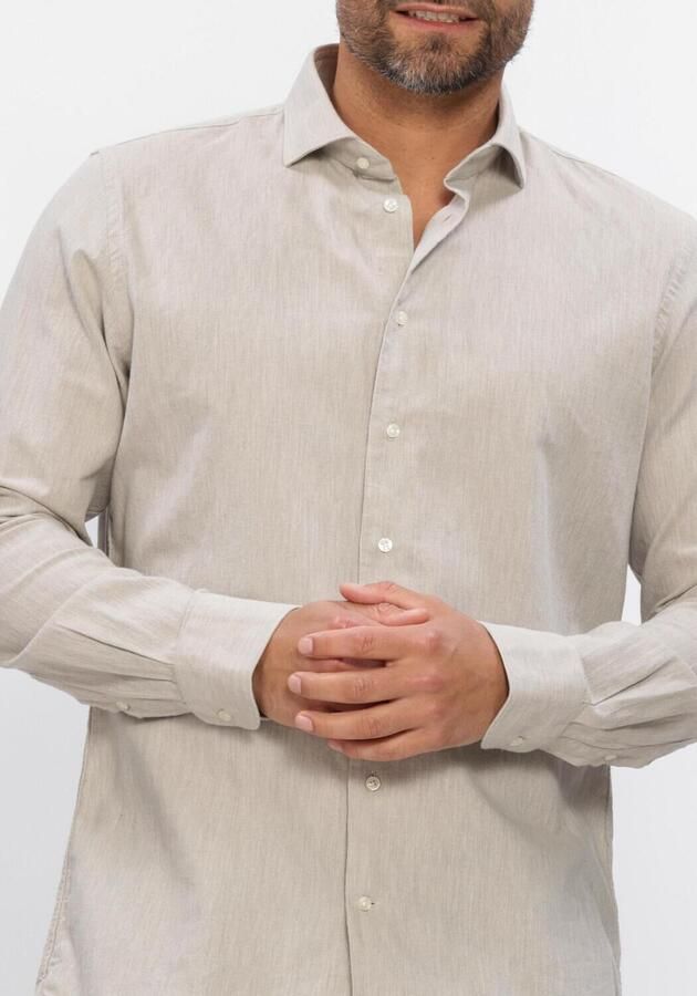 Profuomo slim casual overhemd met linnen beige - Foto 3