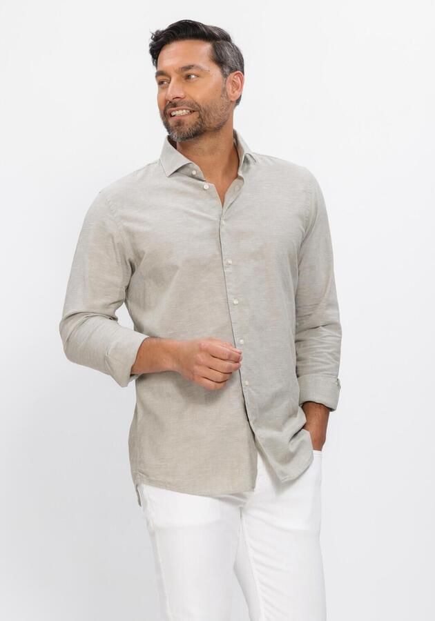 Profuomo slim casual overhemd met linnen groen