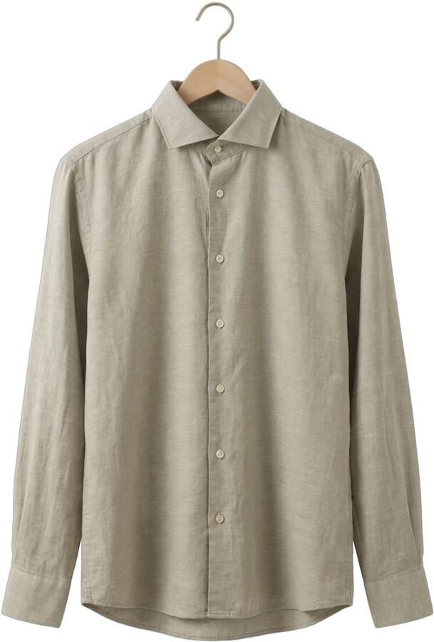 Profuomo slim casual overhemd met linnen groen - Foto 4