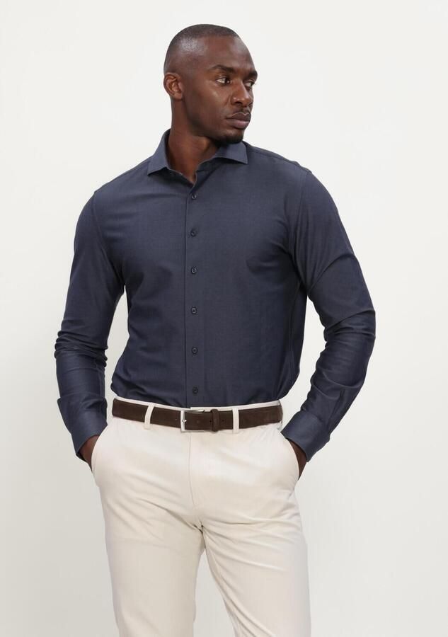 PROFUOMO Heren Overhemden Shirt X-cutaway Japanese Knitted Donkerblauw