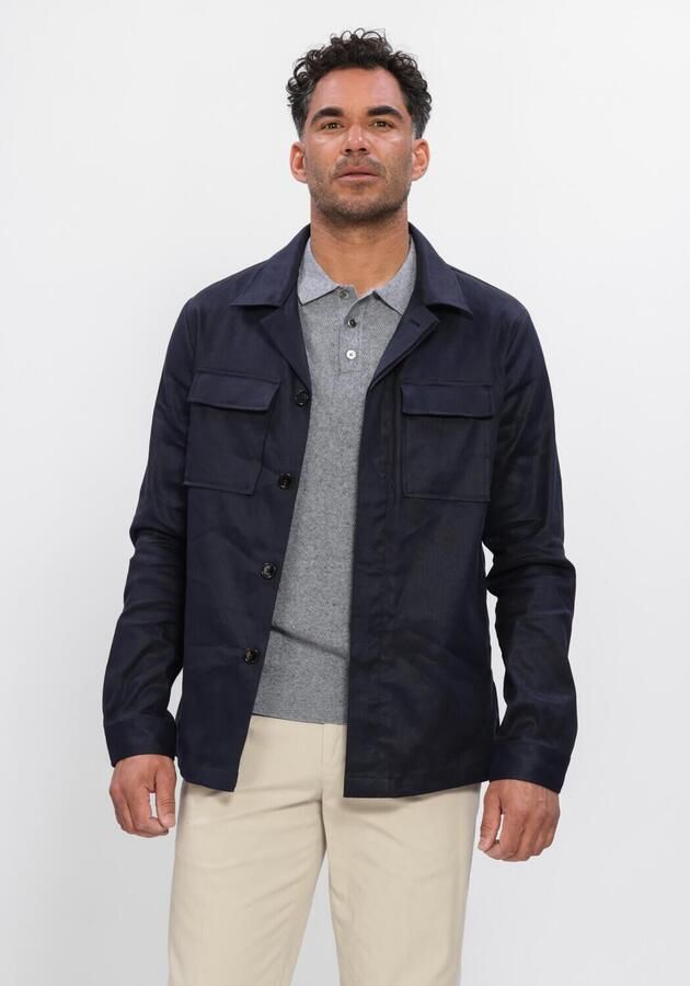 Profuomo regular fit overhemdjack van linnenmix met borstzakken
