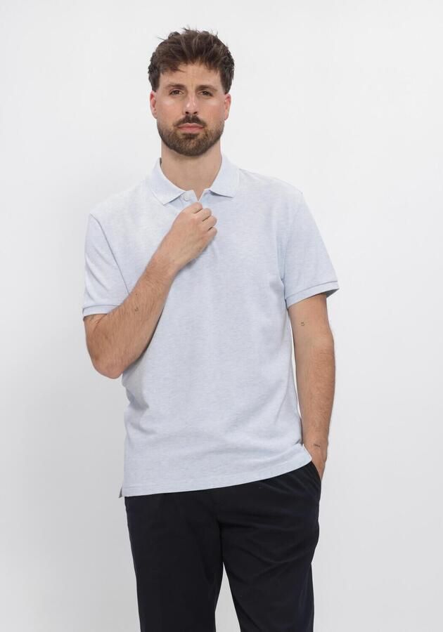 Profuomo Polo Shirt Korte Mouw Piqué Poloshirt Melange Lichtblauw