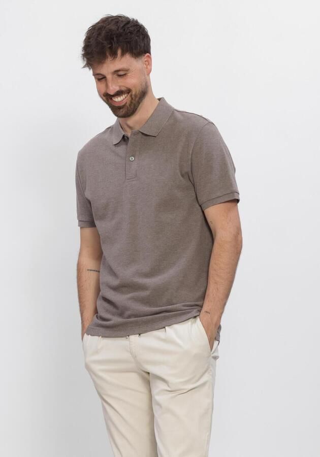 Profuomo Polo Shirt Korte Mouw Piqué Poloshirt Melange Bruin