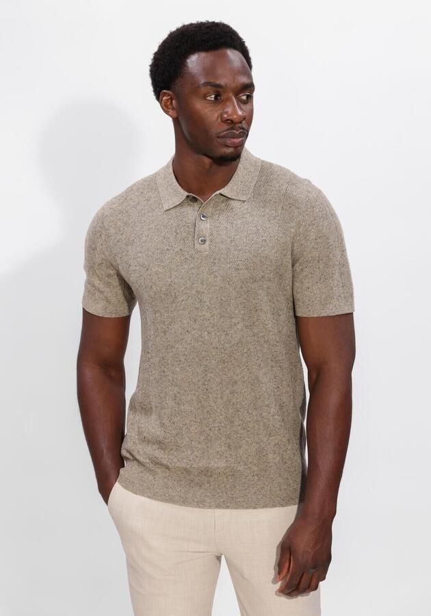 Profuomo regular polo met linnen fijn gebreid beige