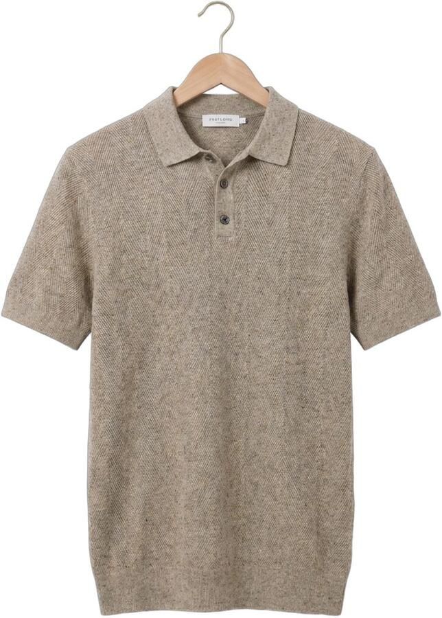 Profuomo regular polo met linnen fijn gebreid beige - Foto 2