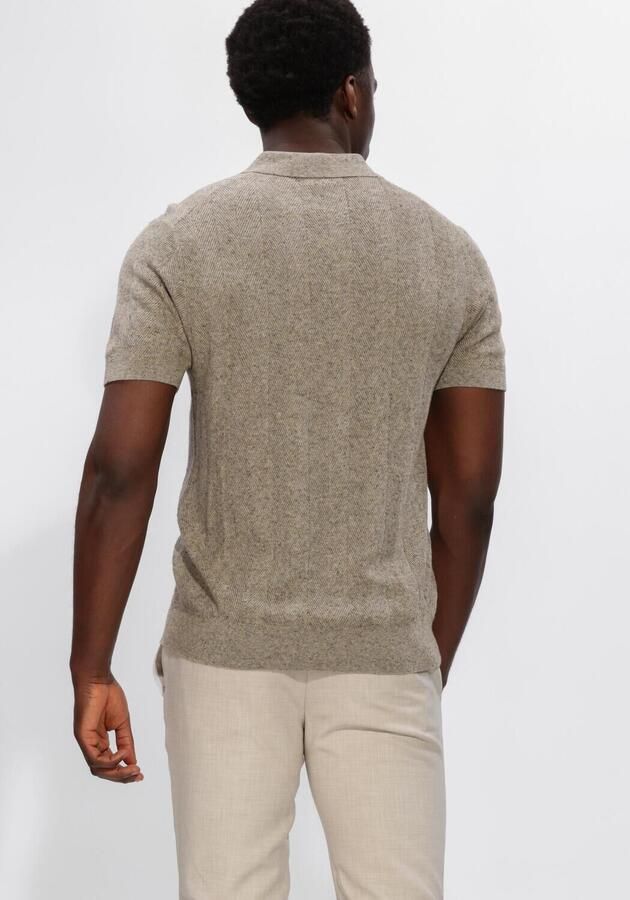 Profuomo regular polo met linnen fijn gebreid beige - Foto 3