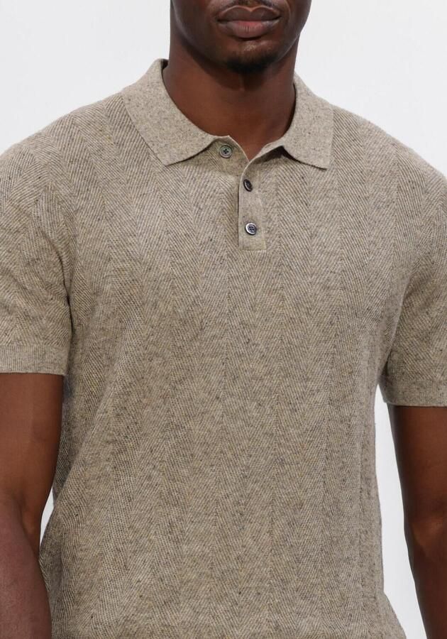 Profuomo regular polo met linnen fijn gebreid beige - Foto 4
