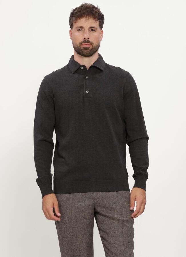 PROFUOMO Heren Polo's & T-shirts Polo One Piece Ls Luxury Basic Donkergrijs