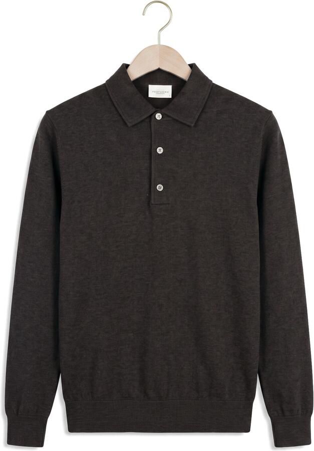 PROFUOMO Heren Polo's & T-shirts Polo One Piece Ls Luxury Basic Donkergrijs - Foto 4