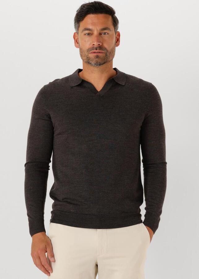 PROFUOMO Heren Polo's & T-shirts Polo Open Collar Ls Merino Bruin - Foto 4