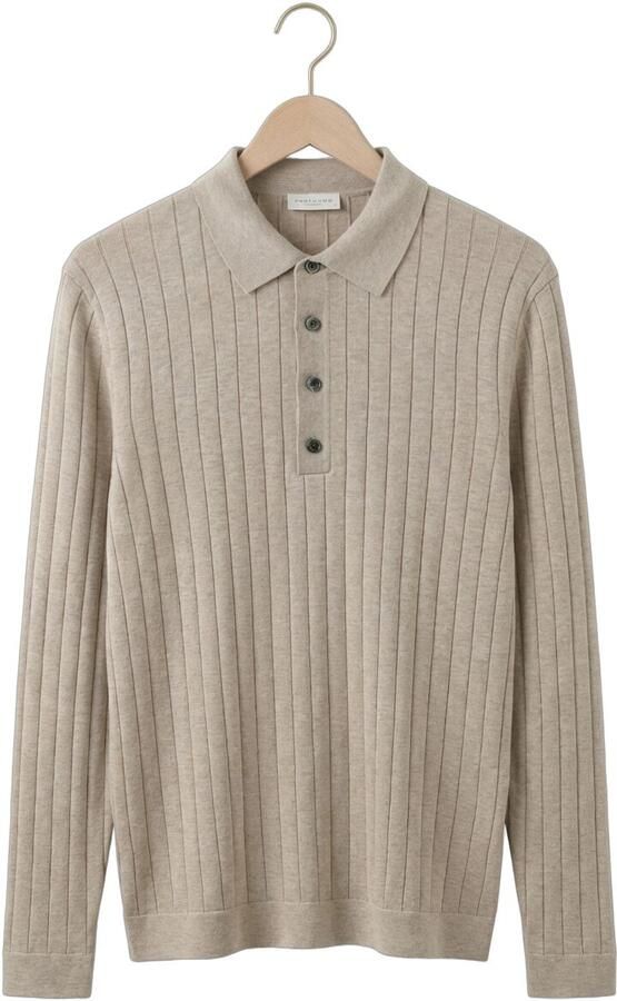 Profuomo Polo Shirt Lange Mouw Longsleeve Poloshirt Dropneedle Beige - Foto 4