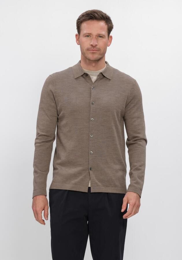 PROFUOMO Heren Truien & Vesten Polo Full Button Ls Extrafine Merino Bruin
