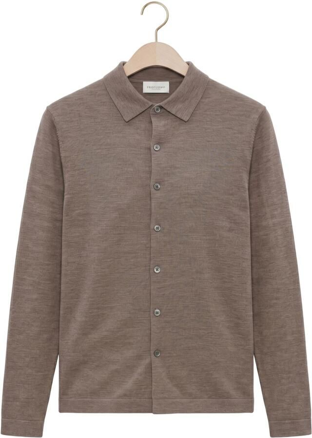 PROFUOMO Heren Truien & Vesten Polo Full Button Ls Extrafine Merino Bruin - Foto 2