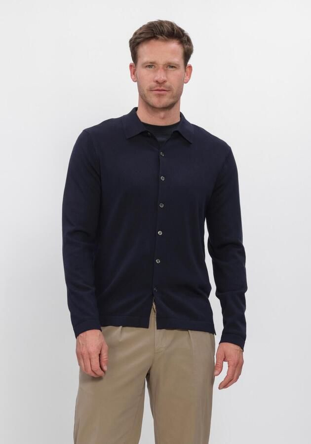 PROFUOMO Heren Truien & Vesten Polo Full Button Ls Extrafine Merino Donkerblauw