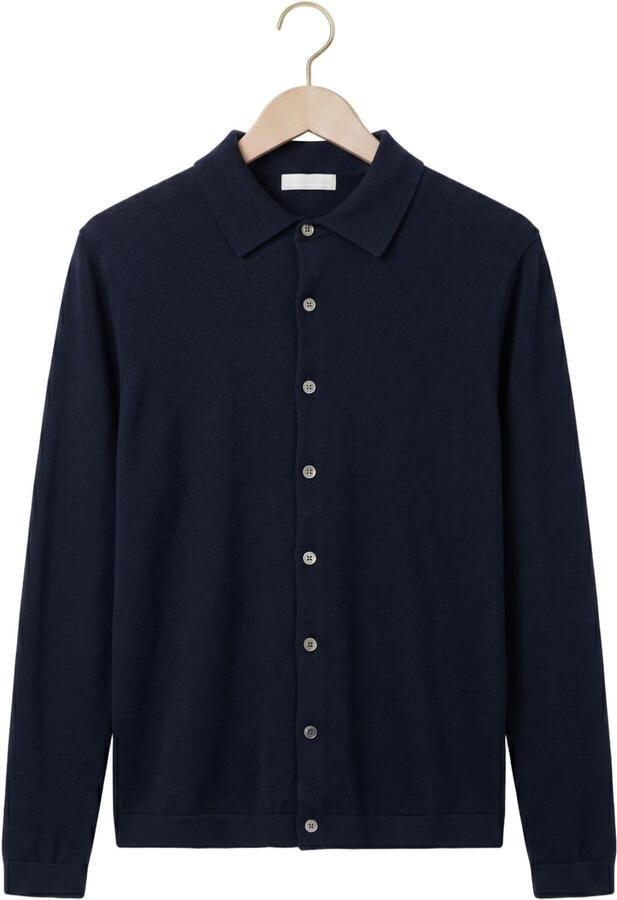 PROFUOMO Heren Truien & Vesten Polo Full Button Ls Extrafine Merino Donkerblauw - Foto 4