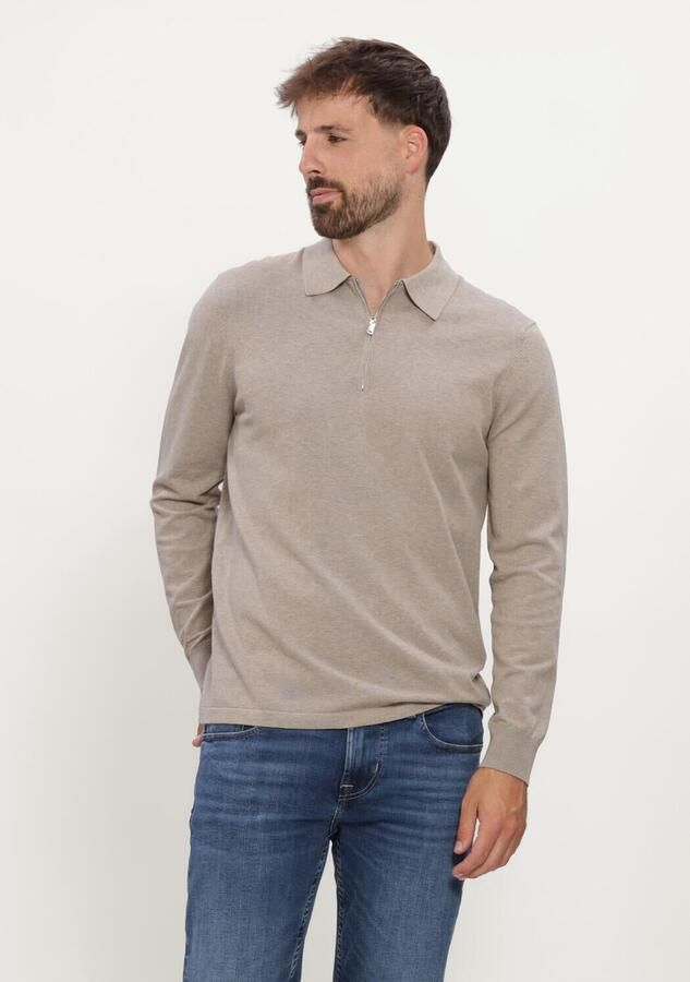 PROFUOMO Heren Truien & Vesten Polo Half Zip Ls Luxury Basic Beige