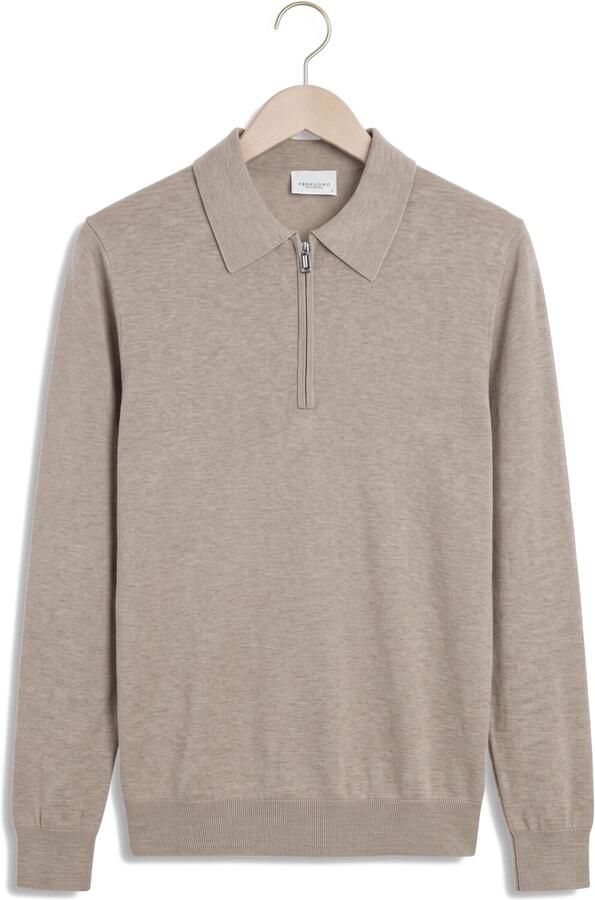 PROFUOMO Heren Truien & Vesten Polo Half Zip Ls Luxury Basic Beige - Foto 4