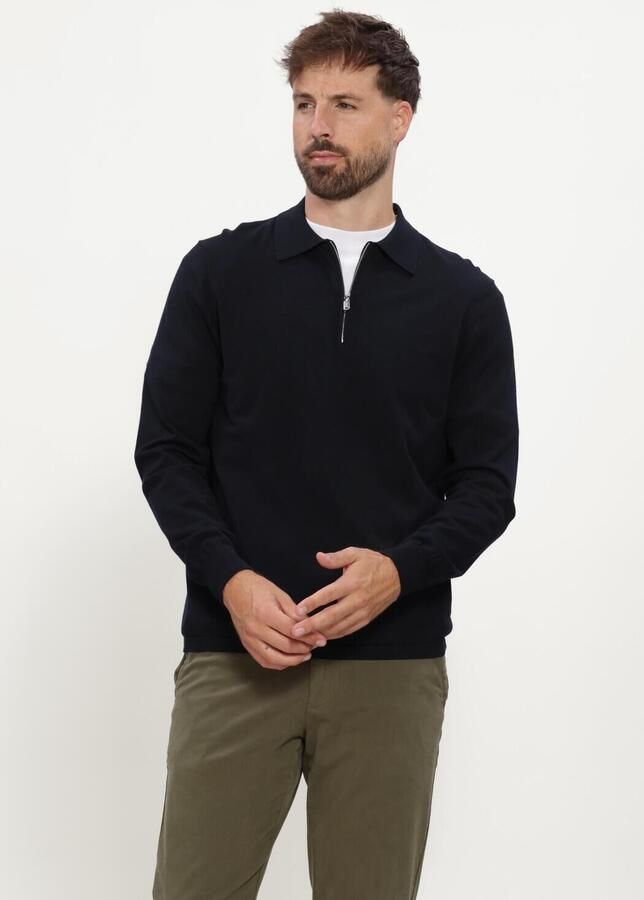 PROFUOMO Heren Truien & Vesten Polo Half Zip Ls Luxury Basic Donkerblauw
