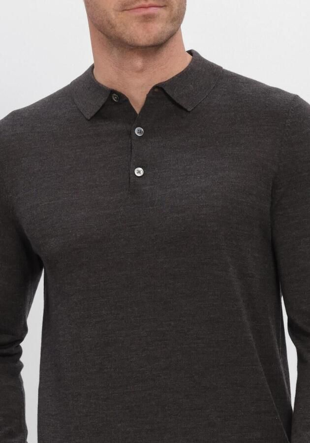 Profuomo Polo Shirt Lange Mouw Longsleeve Poloshirt Merinowol Donkerbruin - Foto 3