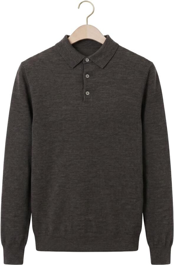 Profuomo Polo Shirt Lange Mouw Longsleeve Poloshirt Merinowol Donkerbruin - Foto 4