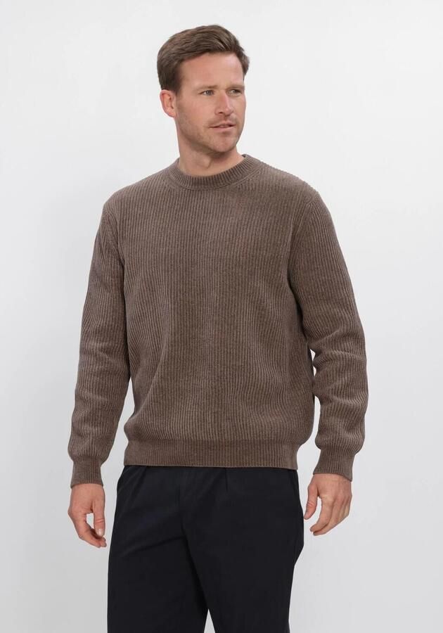 PROFUOMO Heren Truien & Vesten Pullover Crew Neck Chenille Rib Bruin