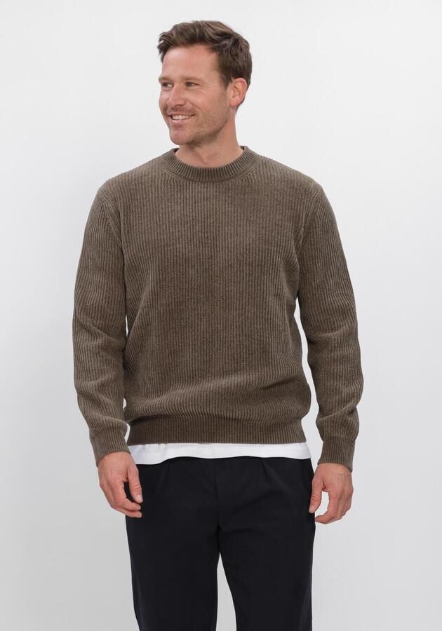 PROFUOMO Heren Truien & Vesten Pullover Crew Neck Chenille Rib Groen