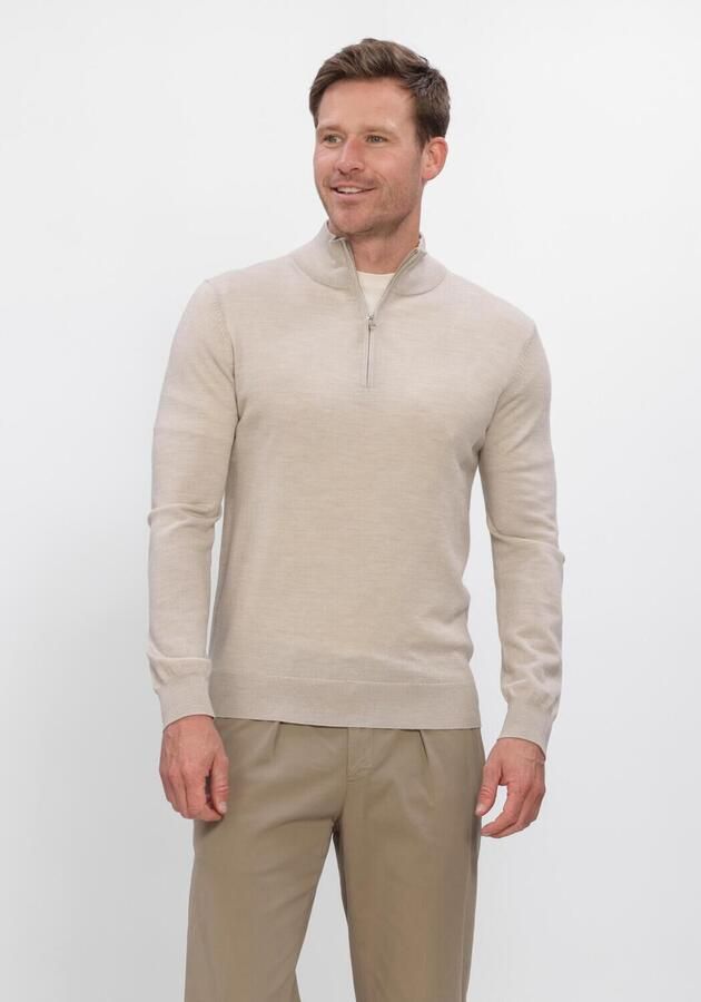 PROFUOMO Heren Truien & Vesten Pullover Half Zip Extrafine Merino Beige