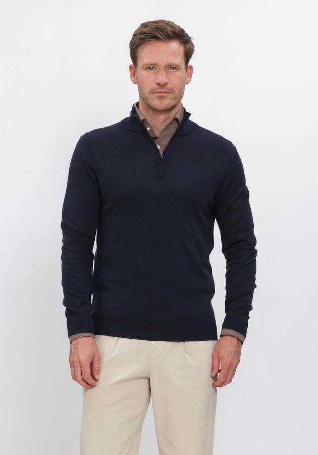 PROFUOMO Heren Truien & Vesten Pullover Half Zip Extrafine Merino Donkerblauw
