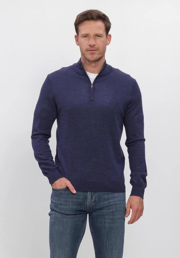 PROFUOMO Heren Truien & Vesten Pullover Half Zip Extrafine Merino Donkerblauw
