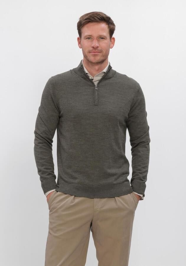 PROFUOMO Heren Truien & Vesten Pullover Half Zip Extrafine Merino Donkergroen
