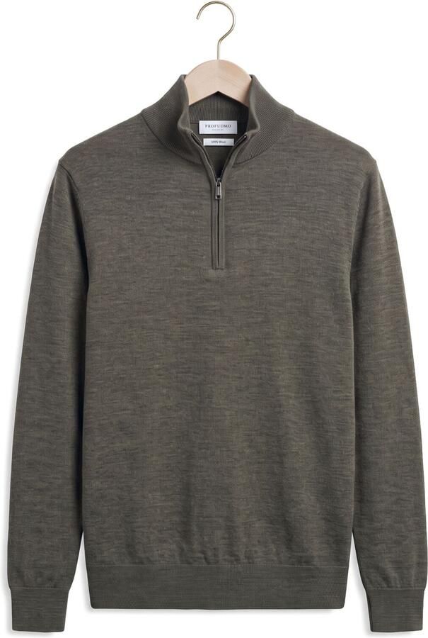 PROFUOMO Heren Truien & Vesten Pullover Half Zip Extrafine Merino Donkergroen - Foto 4