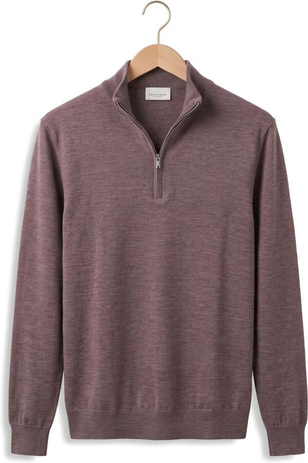 PROFUOMO Heren Truien & Vesten Pullover Half Zip Extrafine Merino Plum - Foto 4