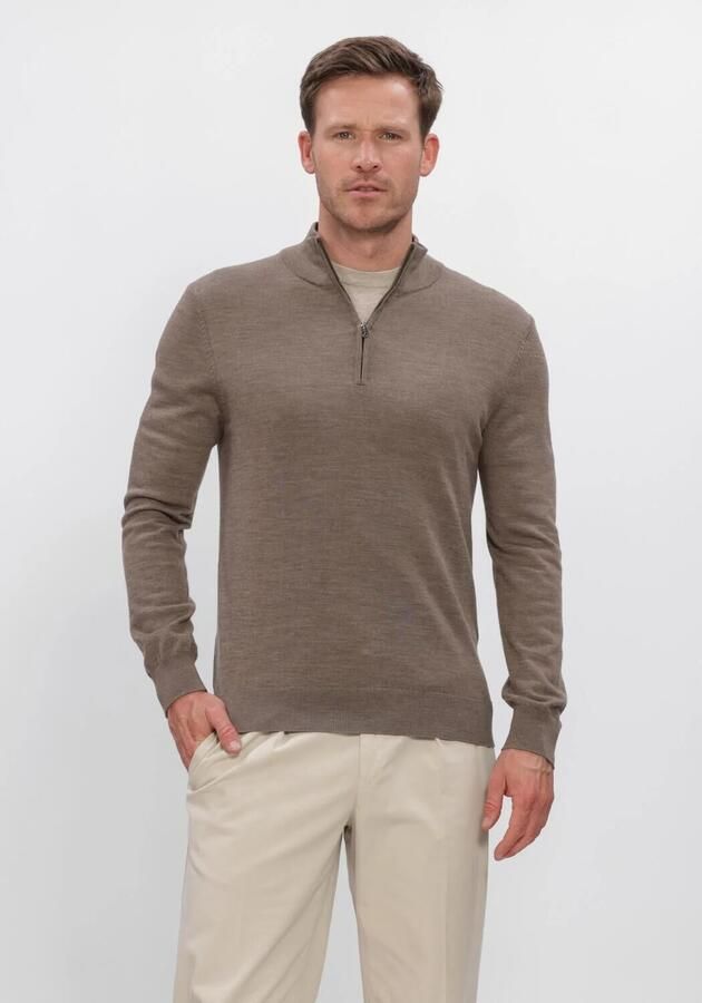 PROFUOMO Heren Truien & Vesten Pullover Half Zip Extrafine Merino Taupe