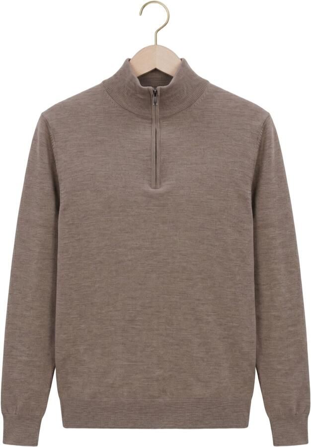 PROFUOMO Heren Truien & Vesten Pullover Half Zip Extrafine Merino Taupe - Foto 4