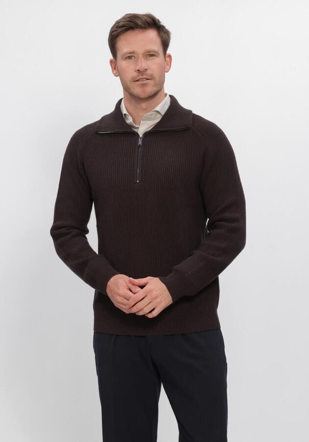PROFUOMO Heren Truien & Vesten Pullover Half Zip Heavy Wool Bruin
