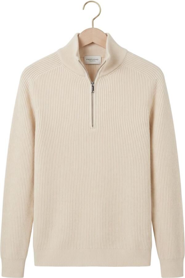 PROFUOMO Heren Truien & Vesten Pullover Half Zip Heavy Wool Creme - Foto 4