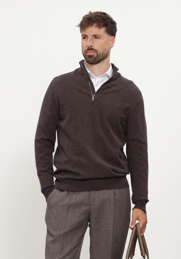 PROFUOMO Heren Truien & Vesten Pullover Half Zip New Wool Blend Bruin