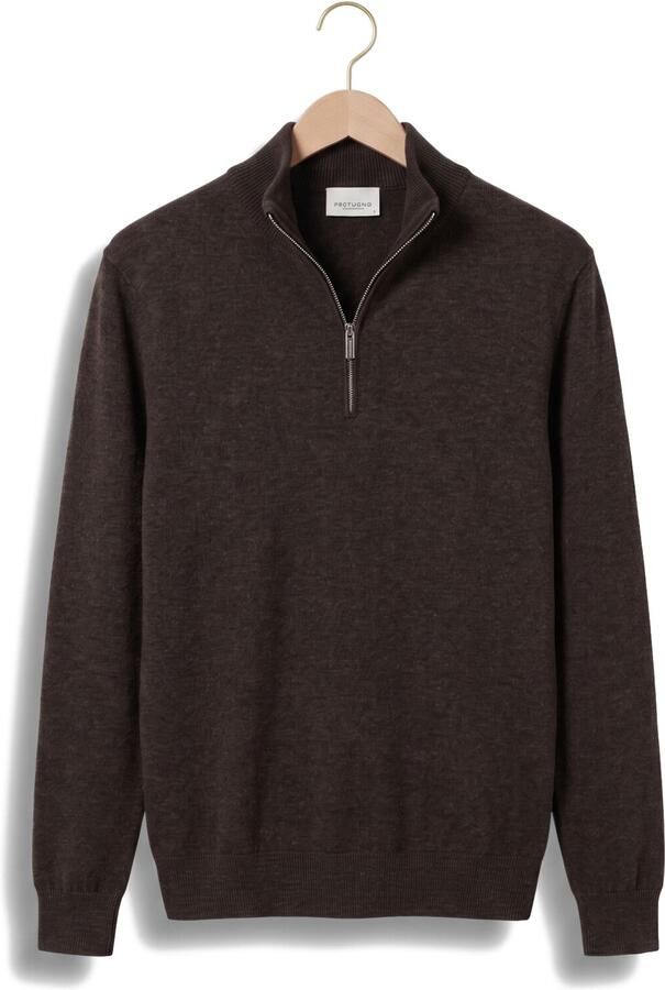 PROFUOMO Heren Truien & Vesten Pullover Half Zip New Wool Blend Bruin - Foto 4
