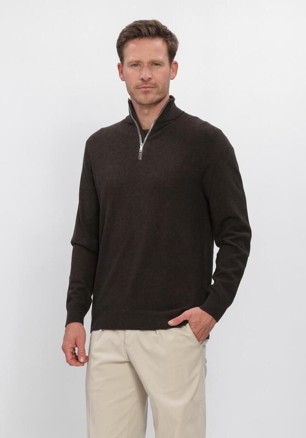 PROFUOMO Heren Truien & Vesten Pullover Half Zip New Wool Blend Bruin