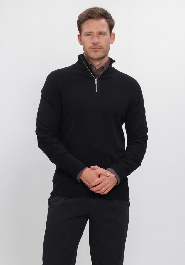PROFUOMO Heren Truien & Vesten Pullover Half Zip New Wool Blend Zwart