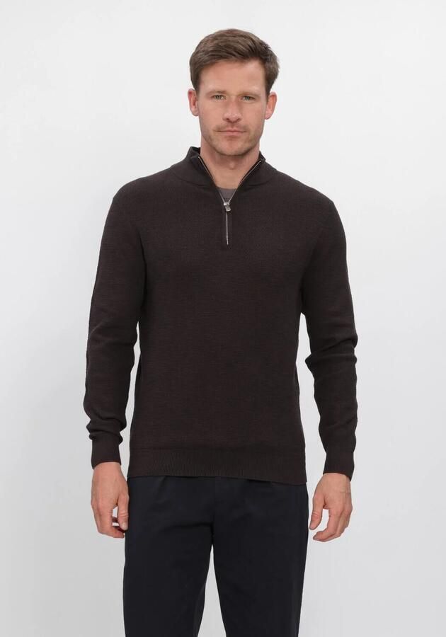 PROFUOMO Heren Truien & Vesten Pullover Half Zip Twinkle Slub Structure Bruin