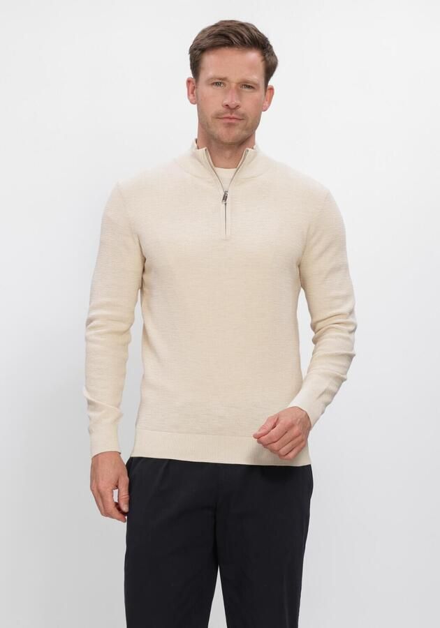 PROFUOMO Heren Truien & Vesten Pullover Half Zip Twinkle Slub Structure Creme