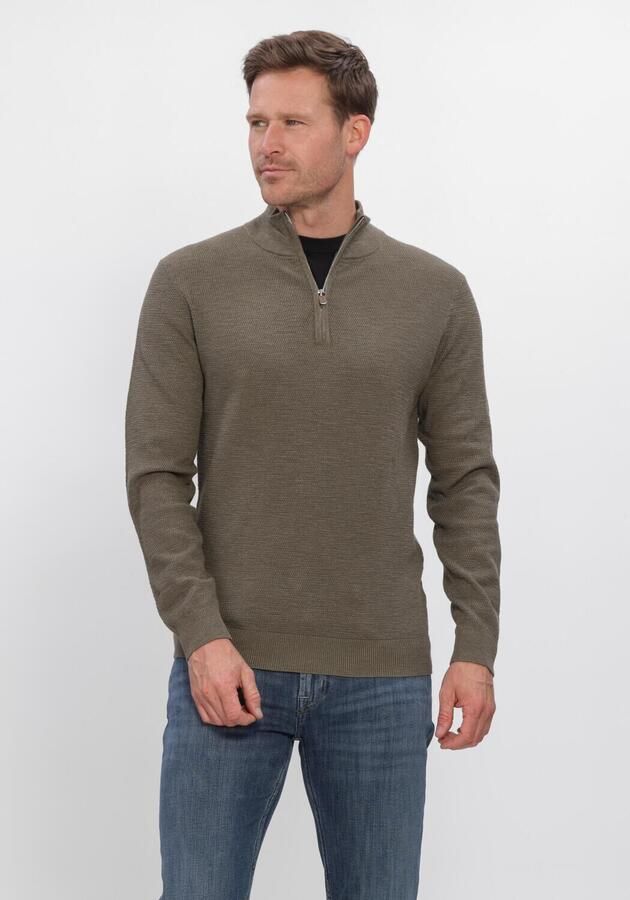 PROFUOMO Heren Truien & Vesten Pullover Half Zip Twinkle Slub Structure Olijf