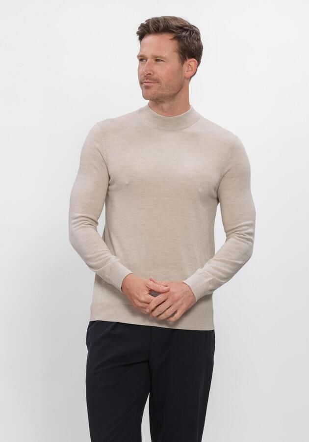 PROFUOMO Heren Truien & Vesten Pullover Mock Neck Extrafine Merino Beige