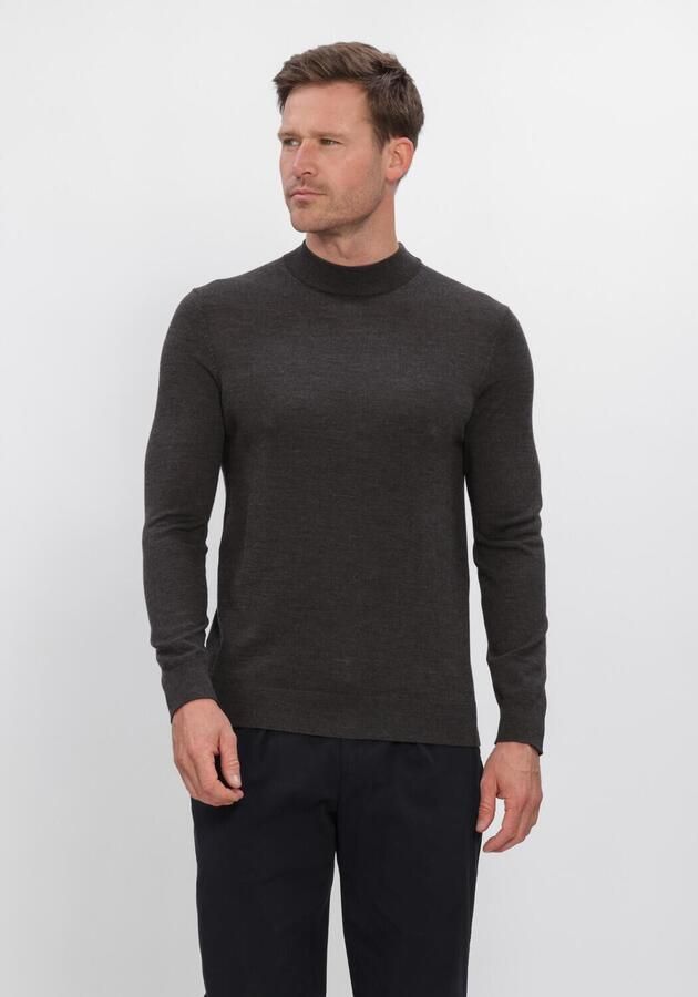 PROFUOMO Heren Truien & Vesten Pullover Mock Neck Extrafine Merino Donkergrijs